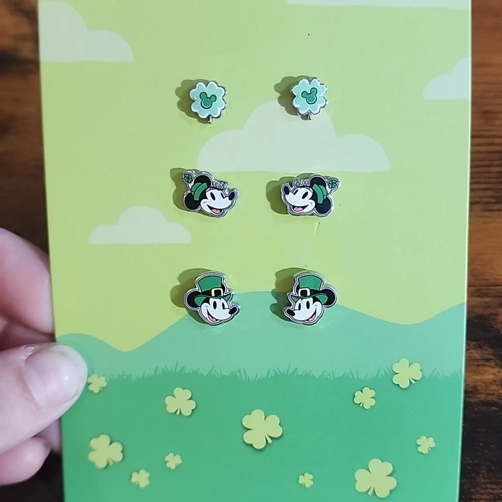 Disney Kids Mickey Shamrock and Clover Stud Earring Set - Green, White